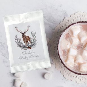 Winter Woodland Stag Modern Script Baby Shower Hot Chocolate Drink Mix