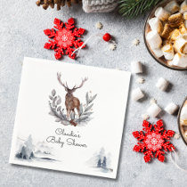 Winter Woodland Stag Modern Script Baby Shower Napkins