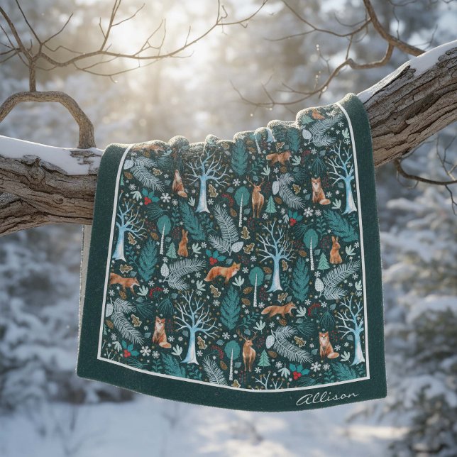 Winter Woodland Teal/Gold ID785 Fleece Blanket (Creator Uploaded)