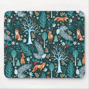 Winter Woodland Teal/Gold ID785 Mouse Pad