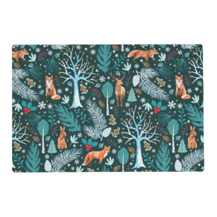 Winter Woodland Teal/Gold ID785 Placemat