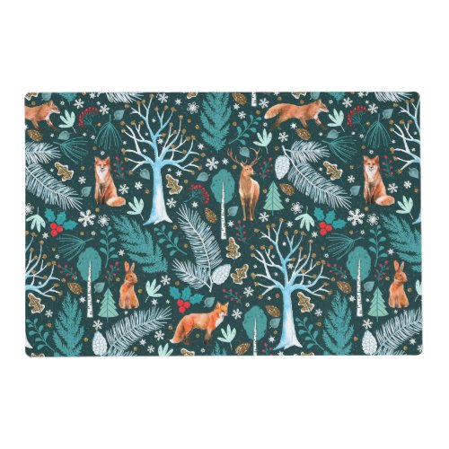 Winter Woodland TealGold ID785 Placemat