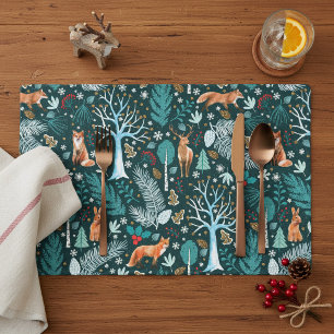 Winter Woodland Teal/Gold ID785 Placemat
