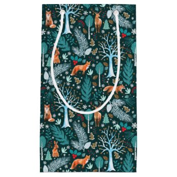 Winter Woodland Teal/gold Id785 Small Gift Bag by arrayforcards at Zazzle