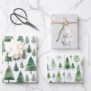Winter Woodland Teddy Bear Baby Shower Wrapping Paper Sheets