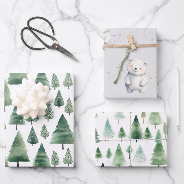 Winter Woodland Teddy Bear Baby Shower  Wrapping Paper Sheets (Front)