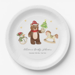 Winter Woodland Teddy Bear Snowman Baby Shower Paper Plates