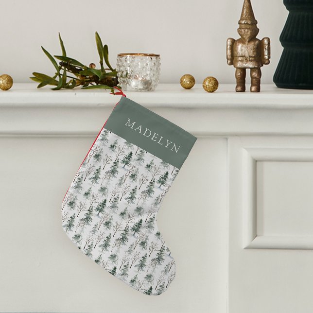 Winter Woodland Tree Pattern Personalized Small Christmas Stocking (Creator Uploaded)