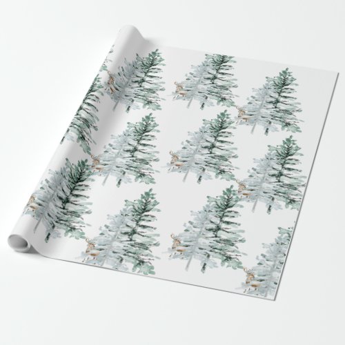 Winter Woodland Trees  Deer Wrapping Paper