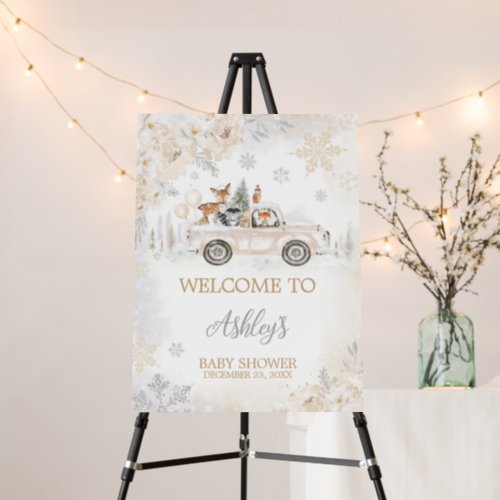Winter Woodland Truck Baby Shower Welcome Sign