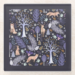 Winter Woodland Violet/Gold ID785 Glass Coaster