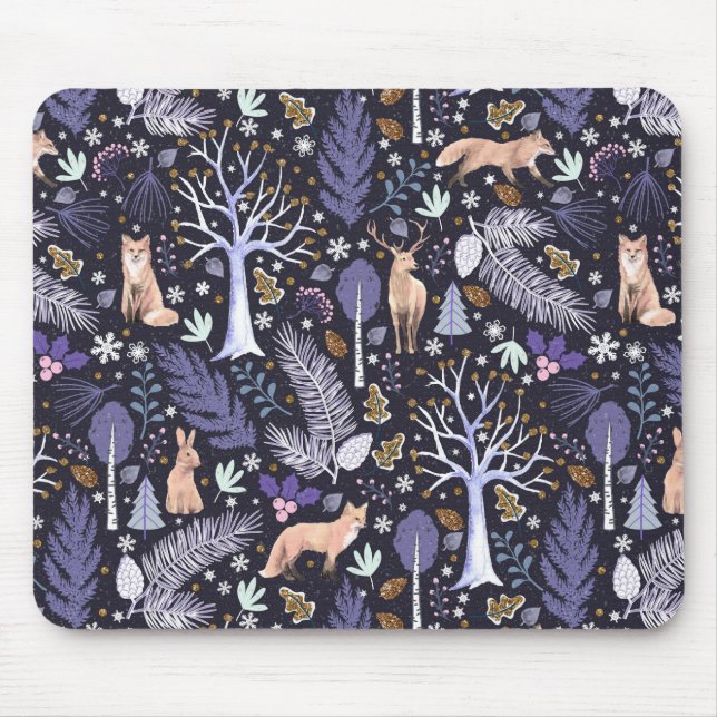 Winter Woodland Violet/Gold ID785 Mouse Pad (Front)