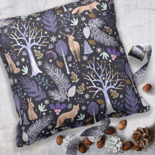 Winter Woodland Violet/Gold ID785 Throw Pillow