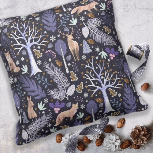 Winter Woodland VioletGold ID785 Throw Pillow