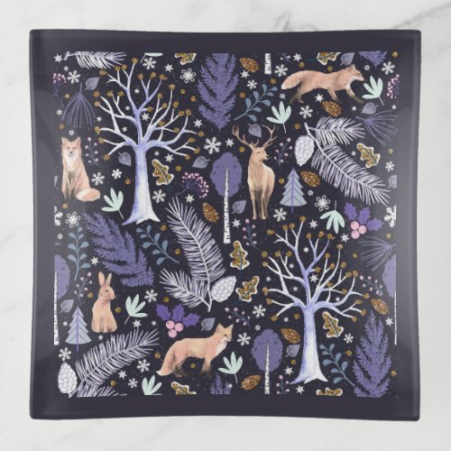 Winter Woodland VioletGold ID785 Trinket Tray