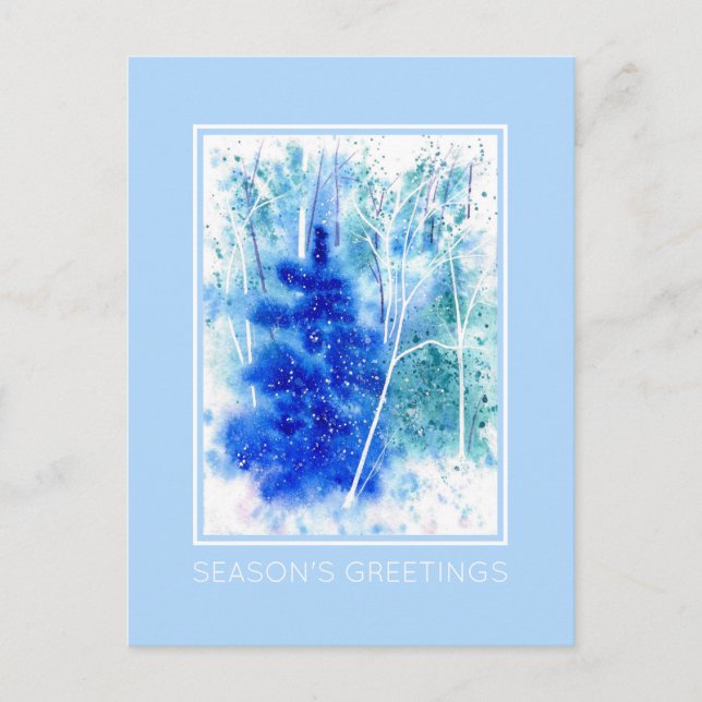 Winter Woodland Watercolor Art Holiday Postcard (Front)