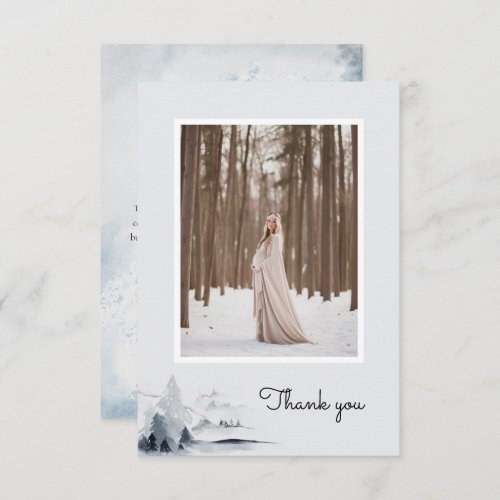 Winter Woodland Watercolor Forest Maternity Photo Thank You Card