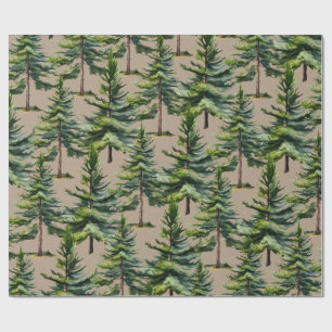 Winter Woodland Watercolor Spruce Forest Kraft Wrapping Paper