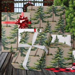 Winter Woodland Watercolour Fir Tree Forest Kraft Wrapping Paper
