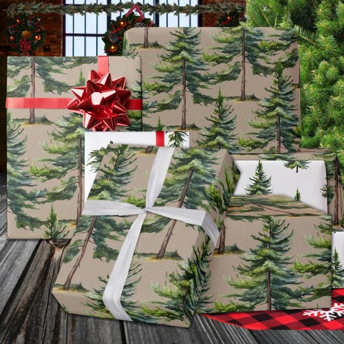 Winter Woodland Watercolour Fir Tree Forest Kraft Wrapping Paper