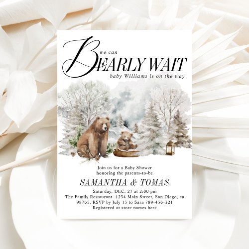 Winter Woodland We Can Bearly Wait Baby Shower Invitation