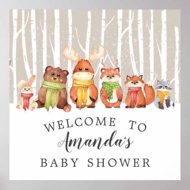 Winter Woodland Welcome Baby Shower Sign (Front)