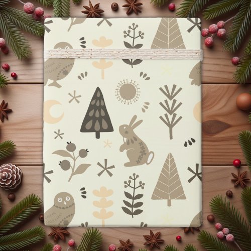 Winter Woodland Whimsy Christmas Bunny and Owl   Wrapping Paper