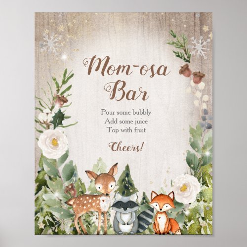 Winter Woodland White Floral Girl Momosa Bar Sign