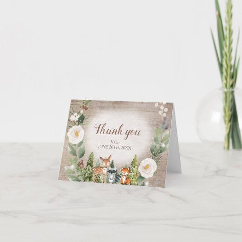 Winter Woodland White Floral Thank You card