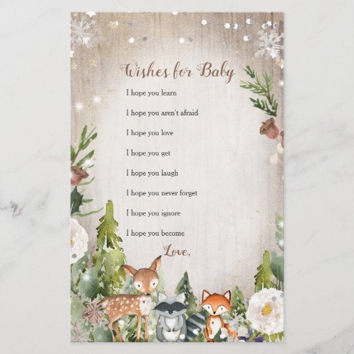 Winter Woodland White Floral Wishes for Baby Card