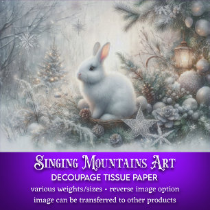 Winter Woodland White Rabbit Decoupage Tissue Paper