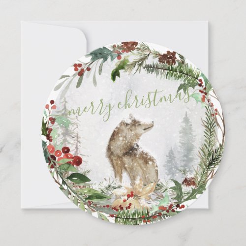 Winter Woodland Wolf Wreath Ornament Card