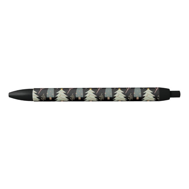 Winter Woods Christmas Trees Modern Pattern Black Pen (Front)