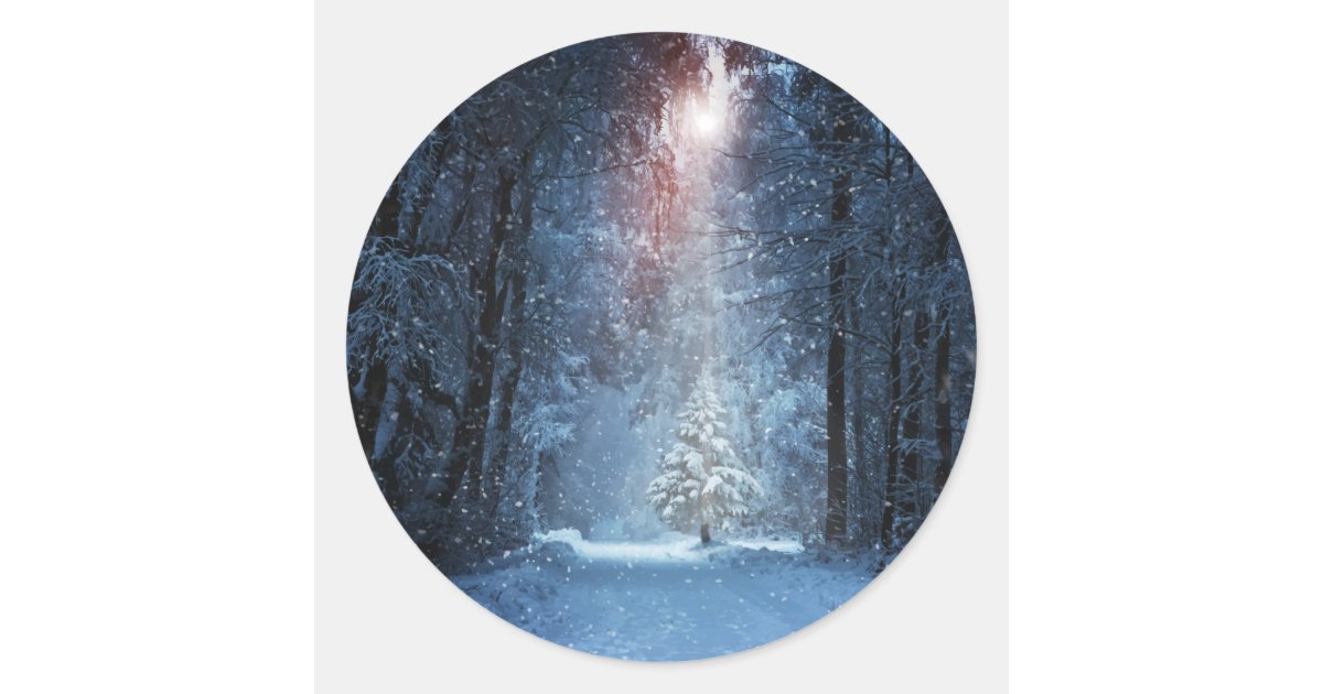 Round Winter Sticker Winter woods classic round sticker | Zazzle