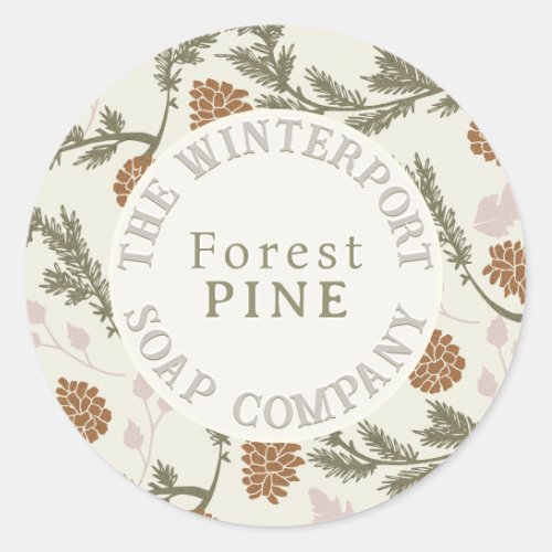 Winter Woods Pine Bough and Cone Soap Label