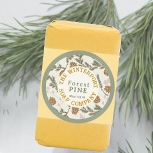 Winter Woods Pine Bough and Cone Soap Label