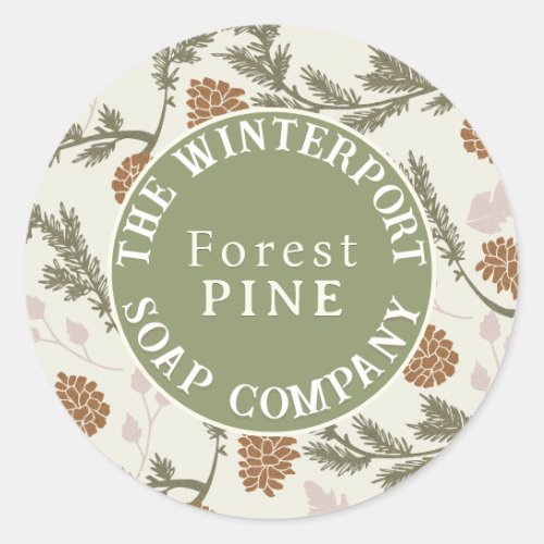 Winter Woods Pine Bough and Cone Soap Label