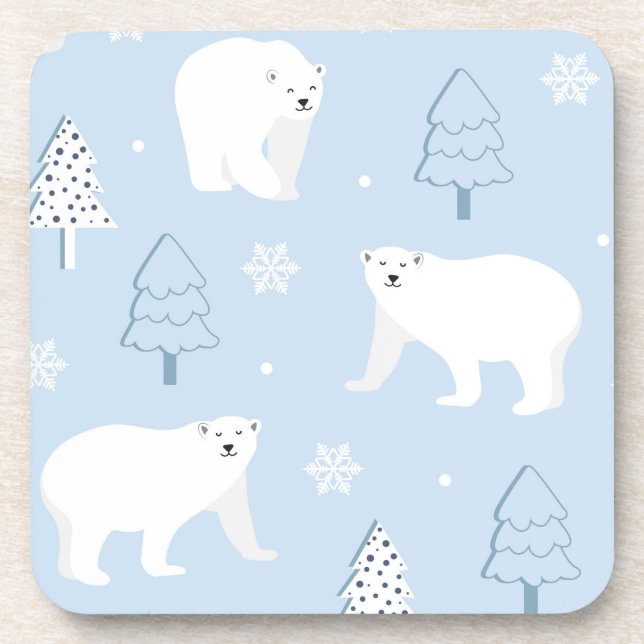 Winter Woods Polar Bears Beverage Coaster (Front)