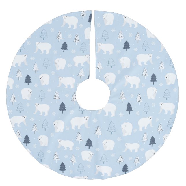 Winter Woods Polar Bears Brushed Polyester Tree Skirt (Front)