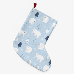 Winter Woods Polar Bears Large Christmas Stocking