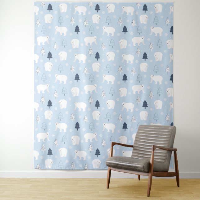 Winter Woods Polar Bears Tapestry (In Situ)