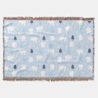 Winter Woods Polar Bears Throw Blanket