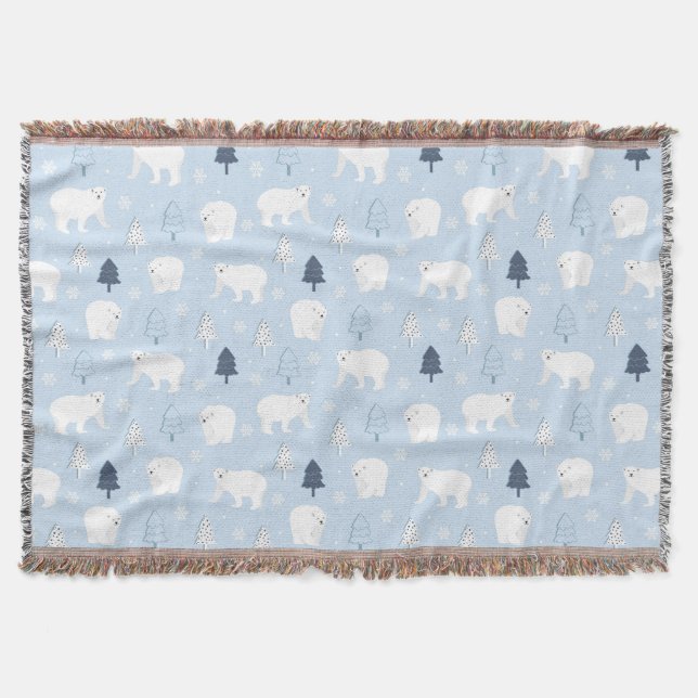 Winter Woods Polar Bears Throw Blanket (Front)