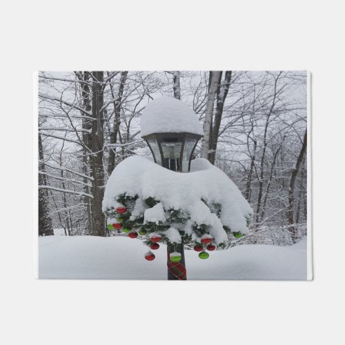 Winter Woods Snowy Lamppost Holiday Christmas Doormat