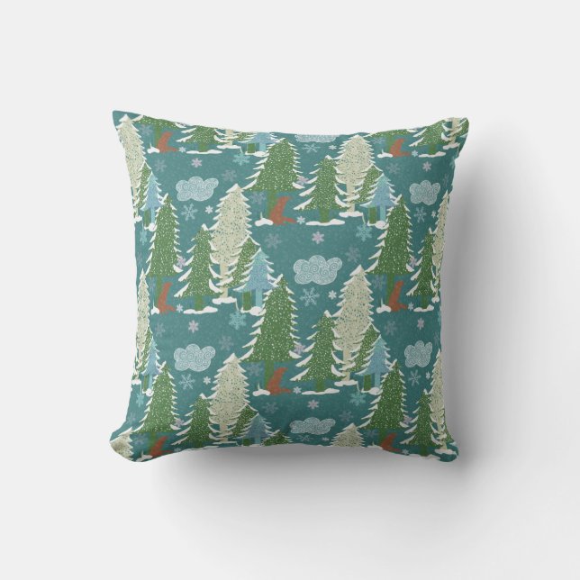 Winter Woods With Red Fox Throw Pillow (Front)