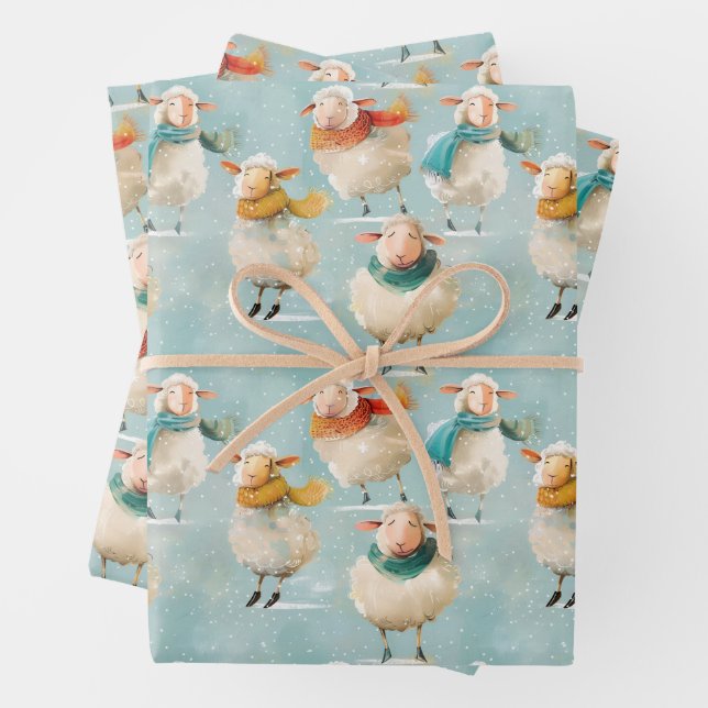 Winter woolly sheep wrapping paper sheets (In situ)