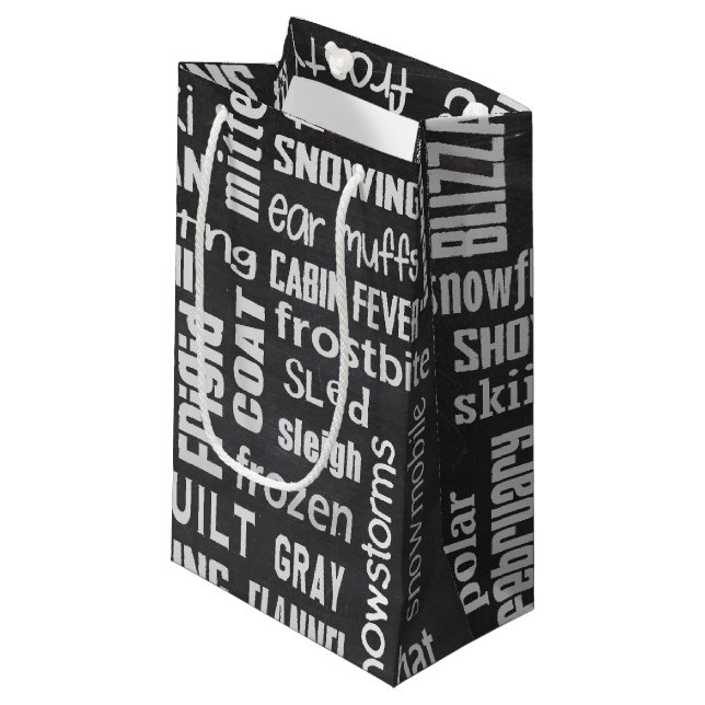 Winter Word Art Small Gift Bag (Front Angled)