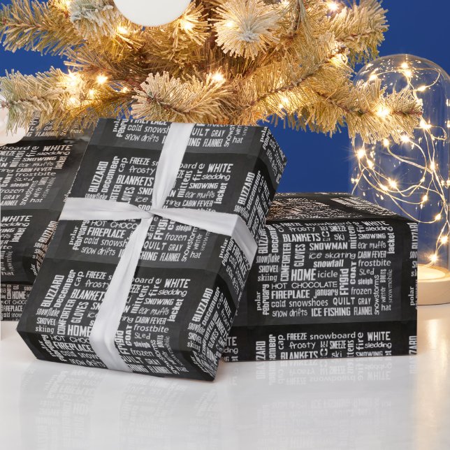 Winter Word Cloud on chalkboard Wrapping Paper (Holidays)