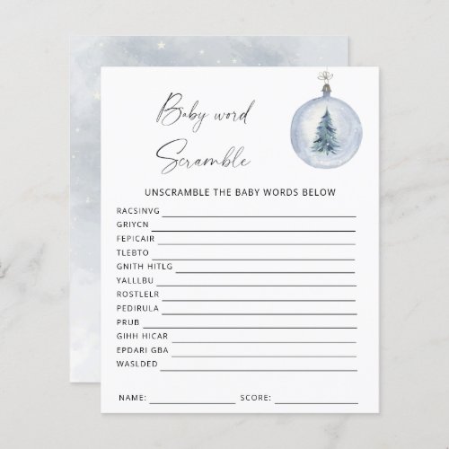 Winter word scramble baby shower game