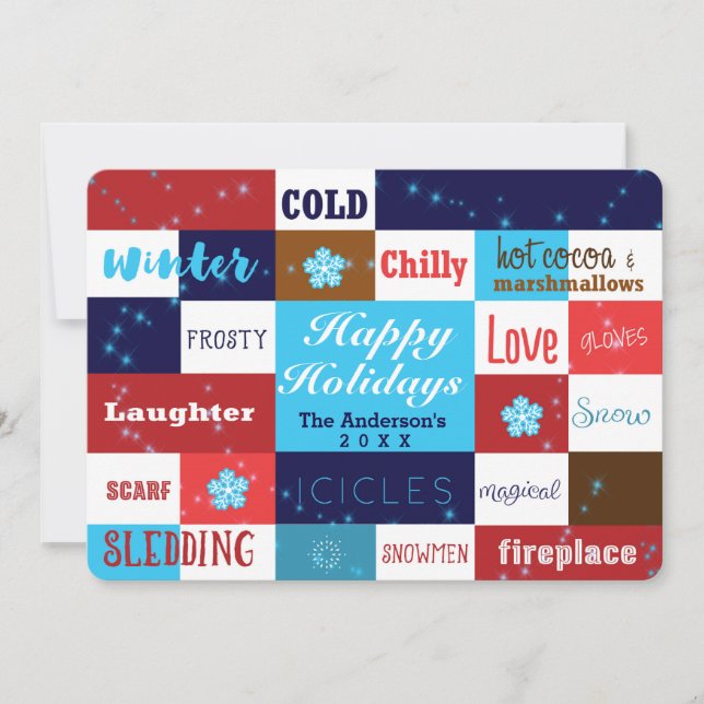 Winter Words Fun Typography Holiday Card (Front)